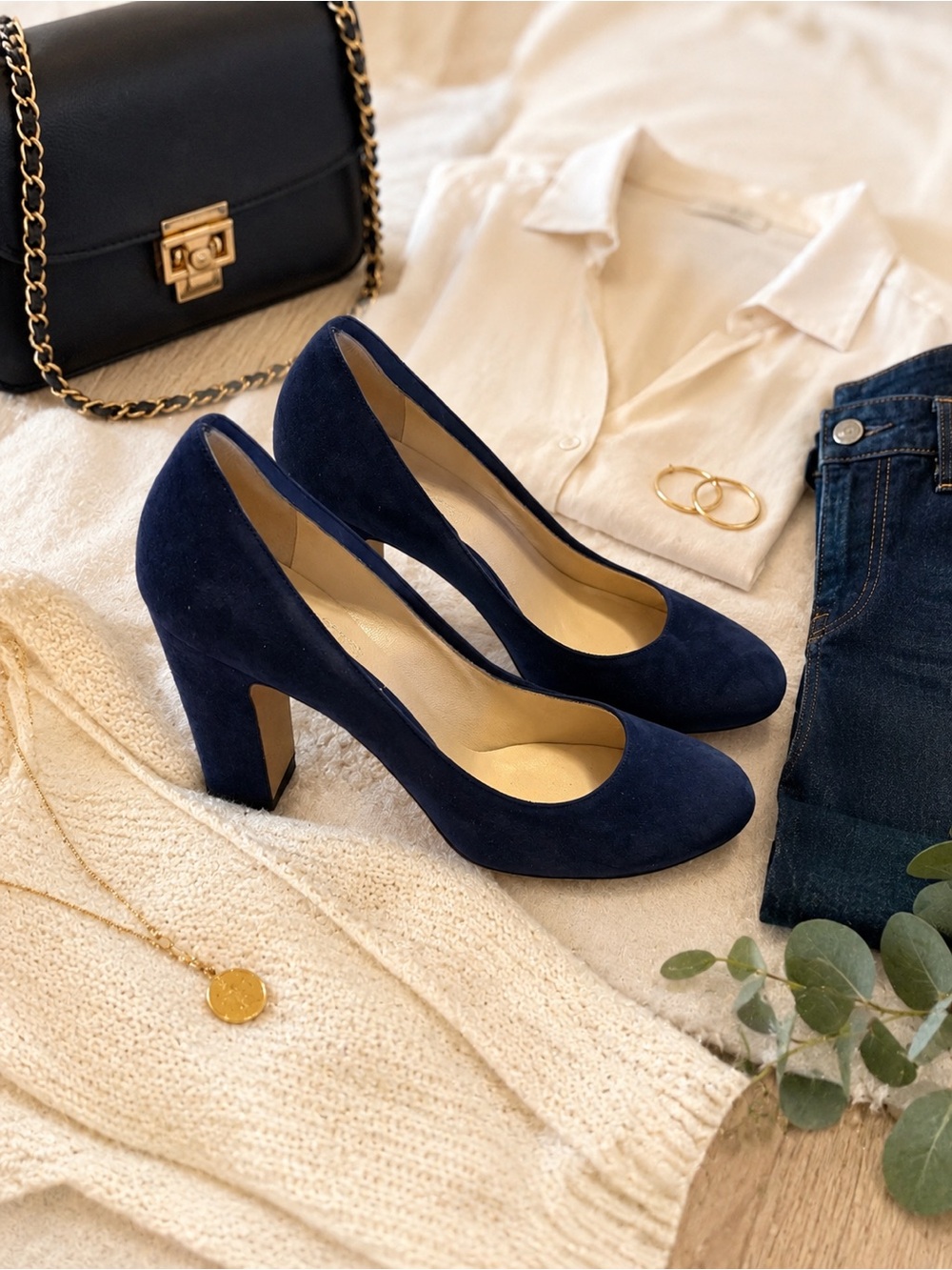 Jimmy Choo Classic Navy Suede Block Heel Pumps